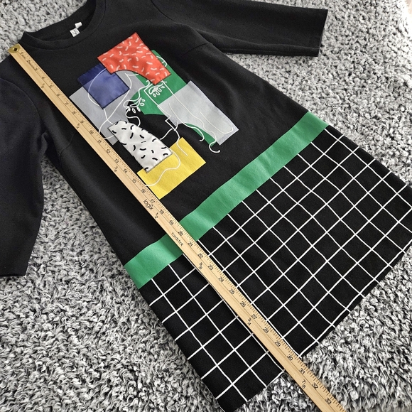 Lily Black Mini Dress XS Knit Abstract Art Novelty Statement 3/4 Sleeve Women's - Picture 7 of 12